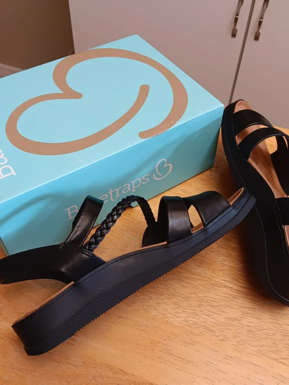 BareTraps Black Braided-Strap Platform Sandals